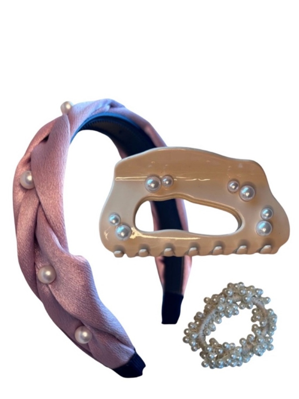 🦪Pearly Whirly Vibe Capsule: Headband, Biggie Claw, & Beaded Hair Tie